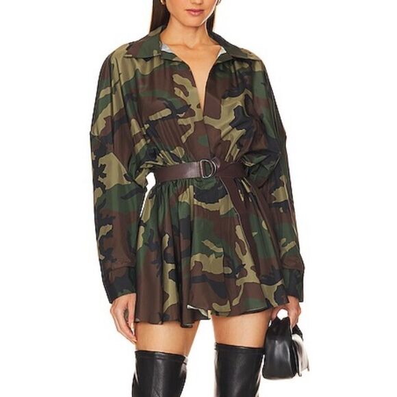 Norma Kamali Dresses & Skirts - Norma Kamali Oversized Bf Shirt Flared Mini Dress Camo Revolve XS